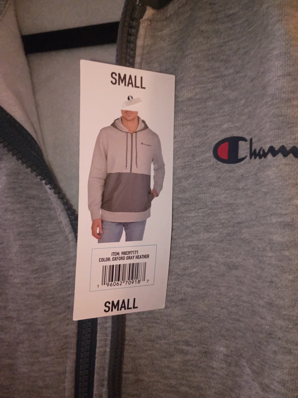 Champion Gray Half-Zip Hoodie with Dark Gray Panel